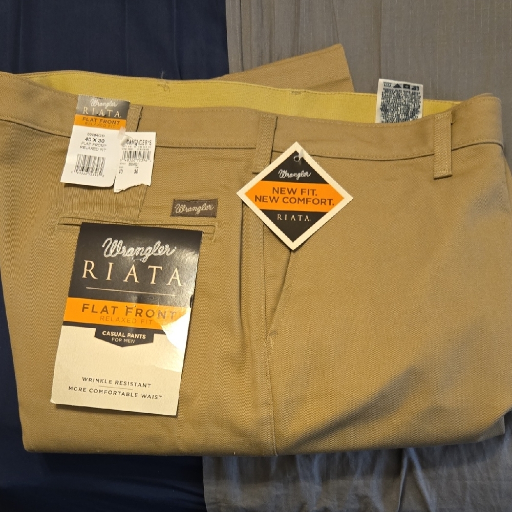 Wrangler Riata Men's Tan Flat Front Pants 40x30